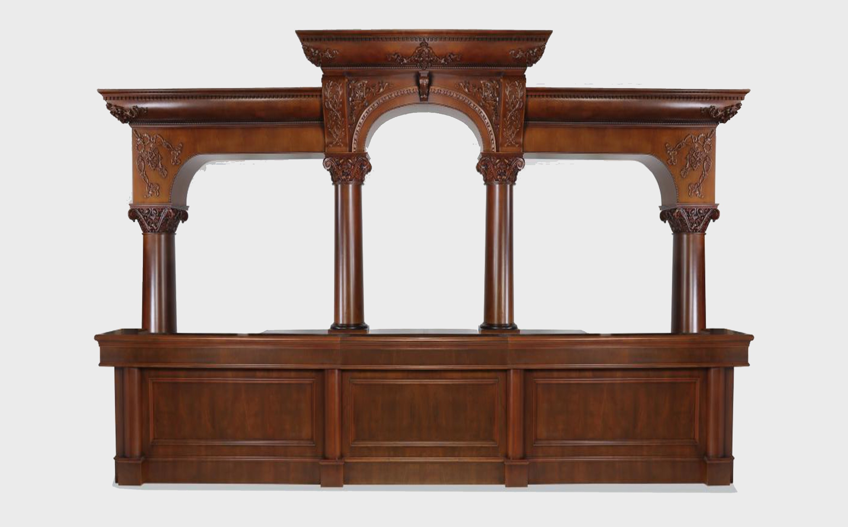 Brunswick-style-triple-arch-front-and-back-bar,-300'l