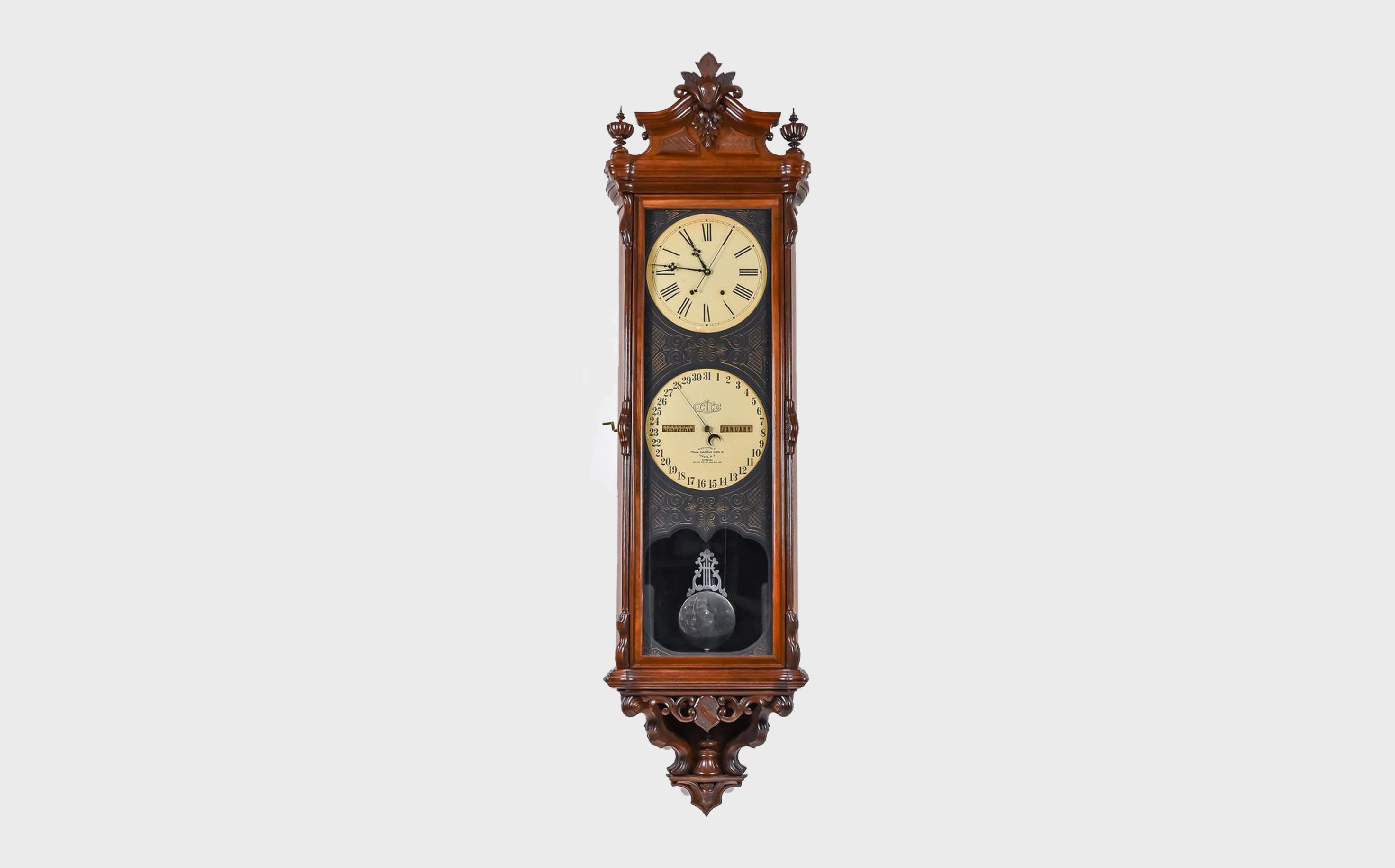 Important-Ithaca-No.-1-Regulator-Calendar-Clock- Important Ithaca No. 1 Regulator Calendar Clock