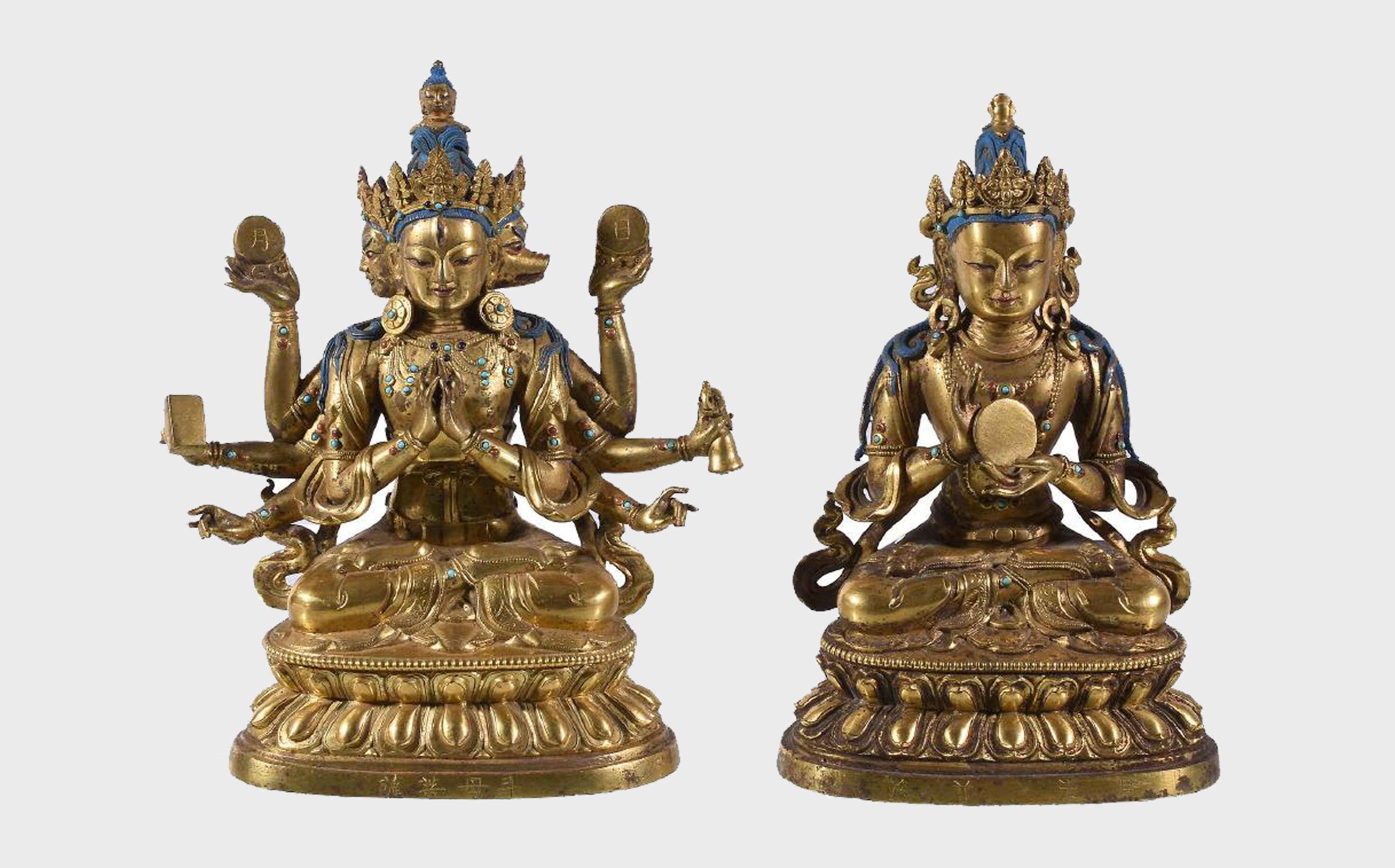 Two-Sino-Tibetan-gilt-bronze-figures,-China-or-Tibet, Two Sino-Tibetan gilt-bronze figures, China or Tibet,